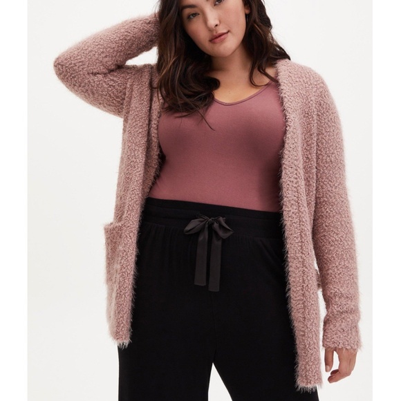 torrid Sweaters - Torrid - Dusty Pink Fuzzy Yarn Cardigan Open Front Sweater - 3x - 22/24